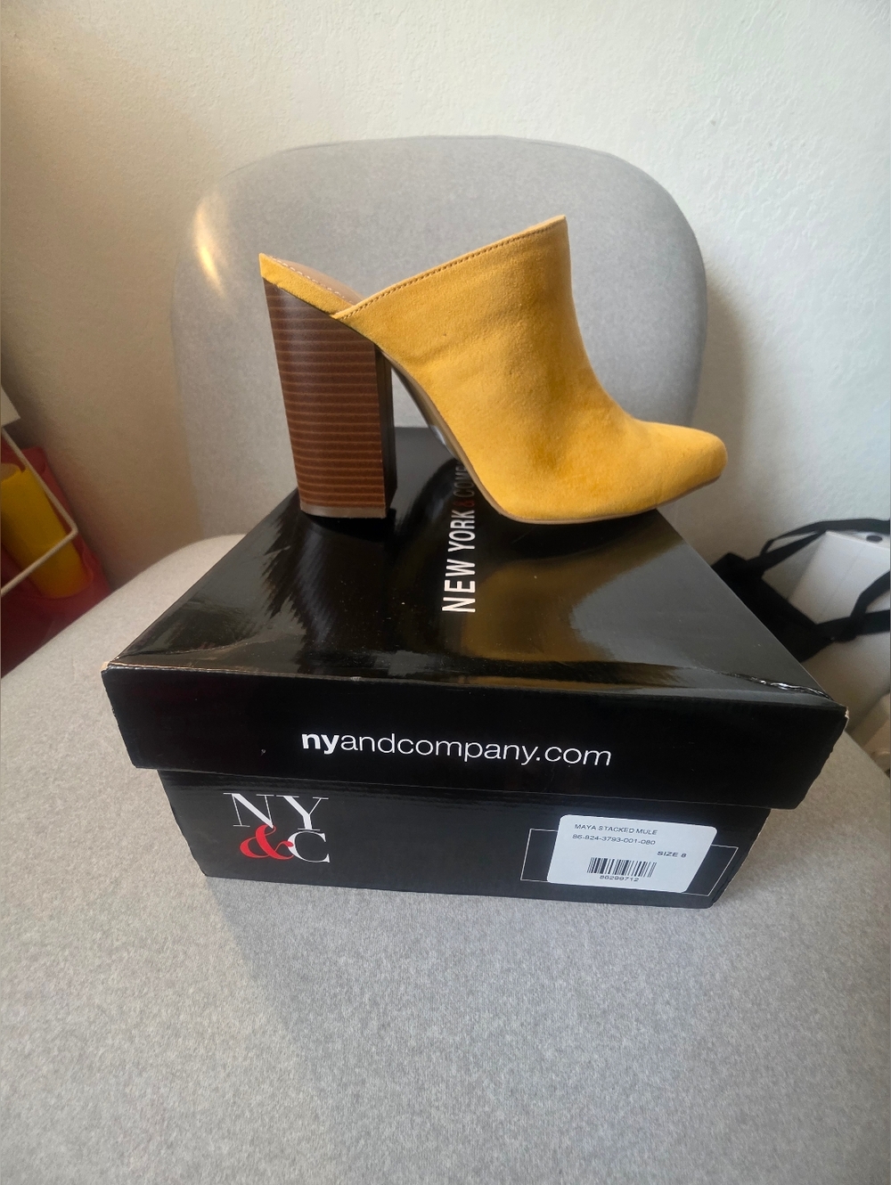 New York & Company Mustard Yellow Suede Block Heel Mule